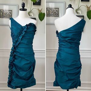 Badgley Mischka Teal Blue Green One-Shoulder Mini Dress 12